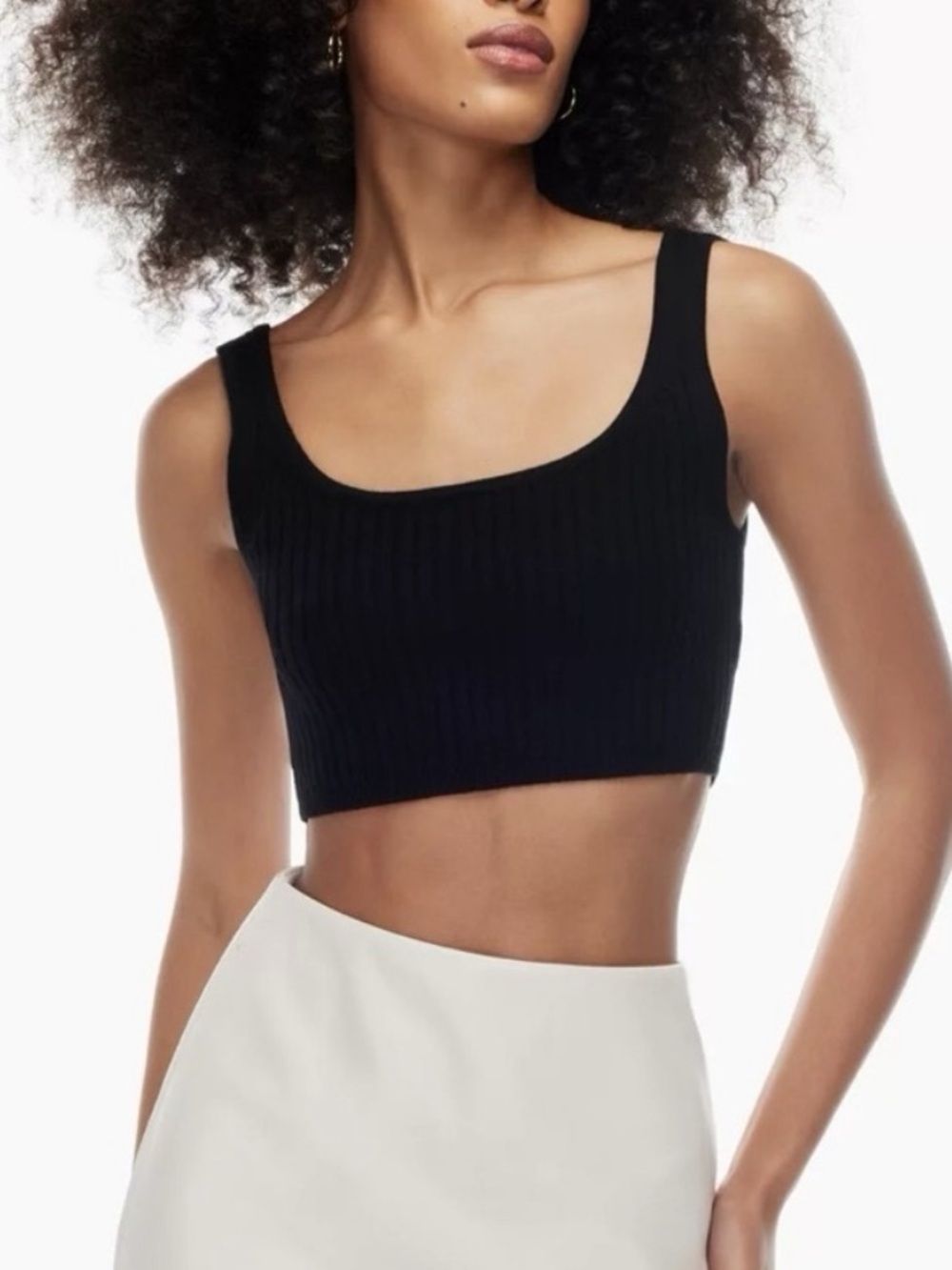 Aritzia Wilfred Merino Wool Black Ribbed Cropped Tank Top